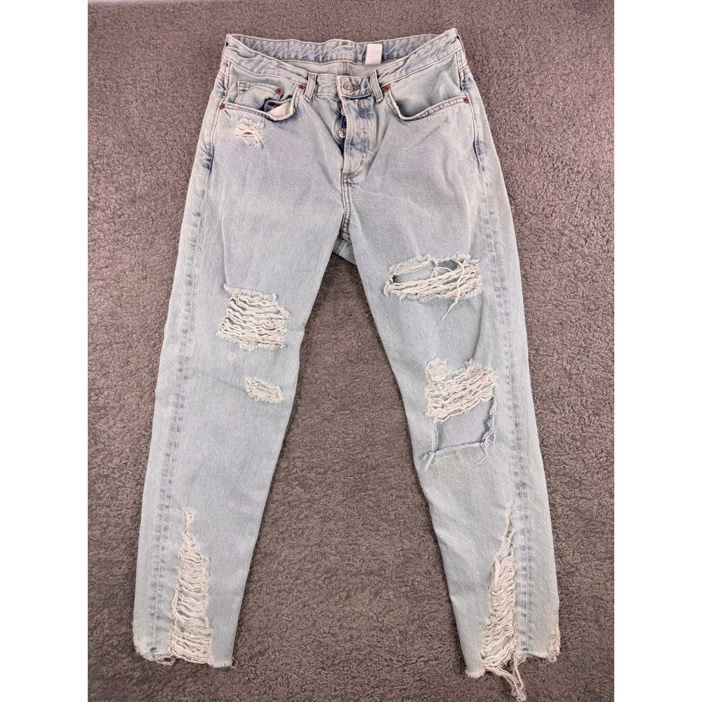 H&M &Denim Womens Light‎ Wash Distressed Low Waist Boyfriend Jeans Size 27